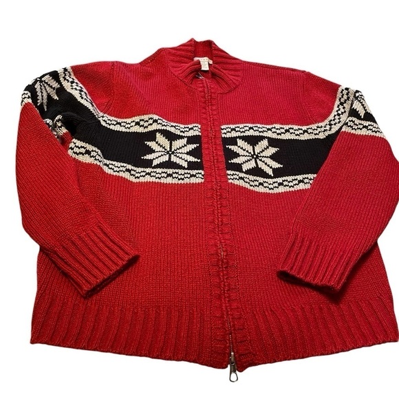 Retreat Dark Red Knit Sweater Zip up-Snowflake Design - Wool Blend - Size Large - Picture 2 of 11
